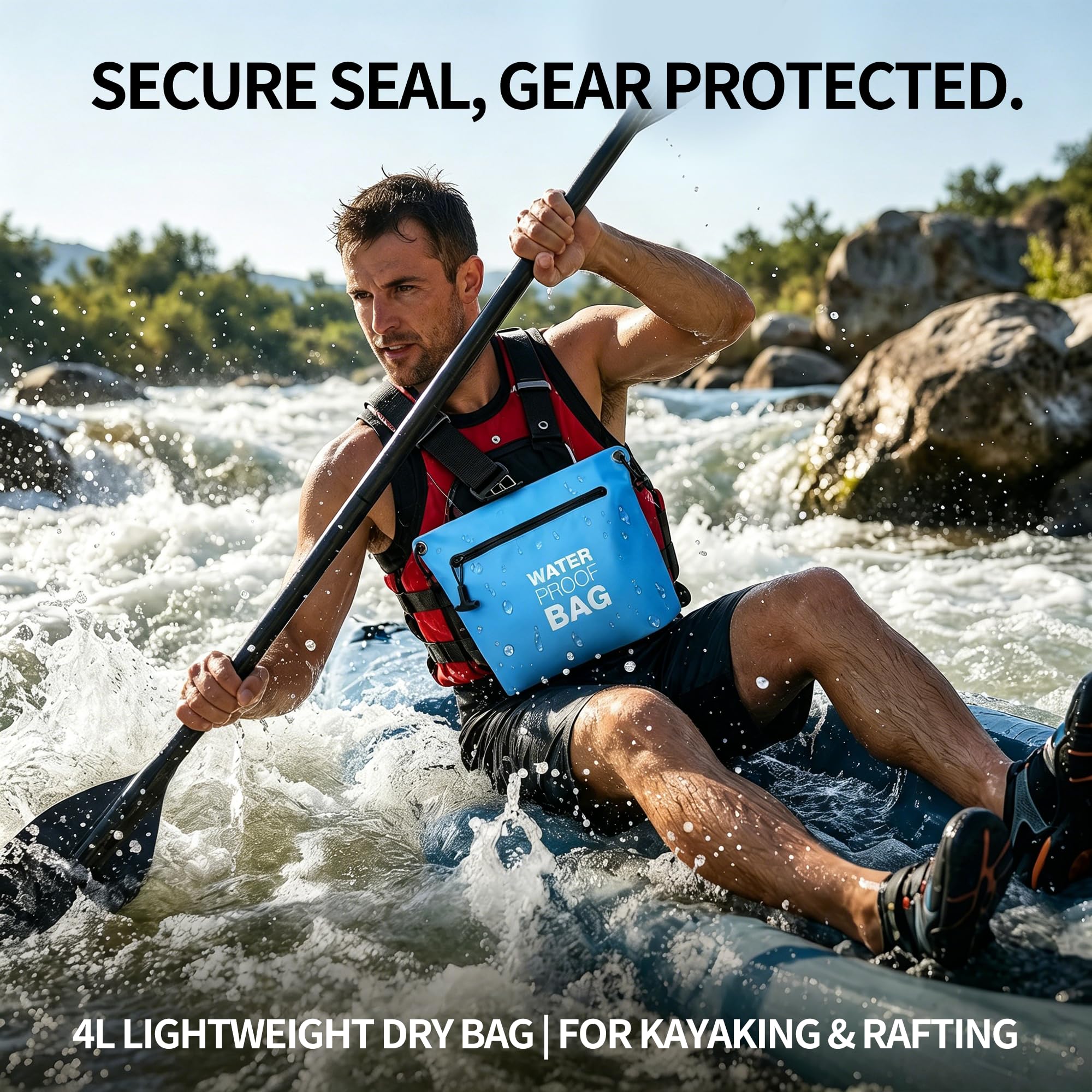 wasserdichte Umhängetasche mit Luftdichtem Reißverschluss, Leichter Dry Bag mit Verstellbarem Gurt für Strand, Schwimmen, Reisen und Alltag (Hellblau)