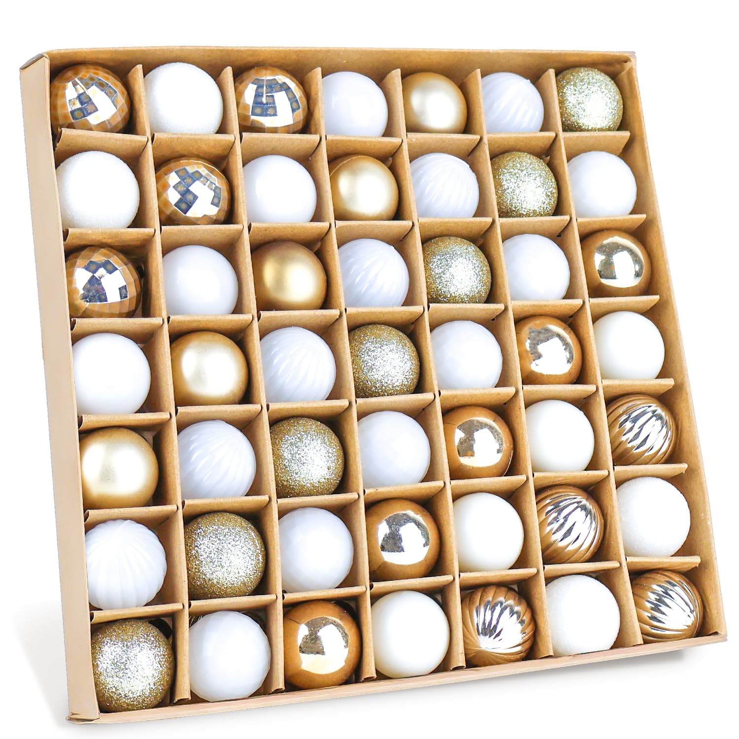 49PCS Christmas Mini Baubles, 3cm Glitter Xmas Tree Baubles, Hanging Ornaments Balls for Christmas Tree Decoration, Gold White