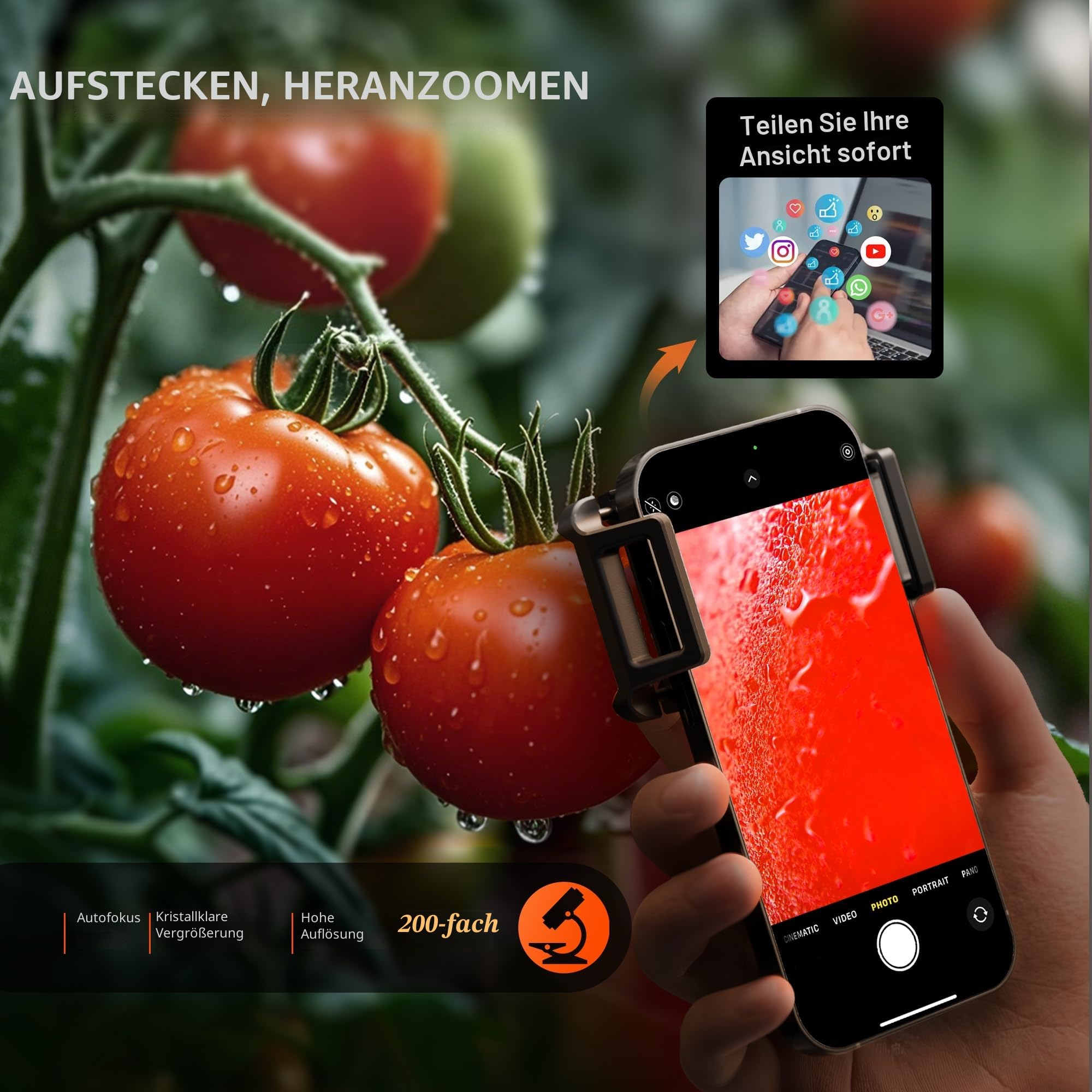 Spider Farmer Handy Mikroskop 200x Smartphone Mikroskop, Handy Lupe mit LED für Gärtner/Kinder, Kompatibel mit iPhone/Android