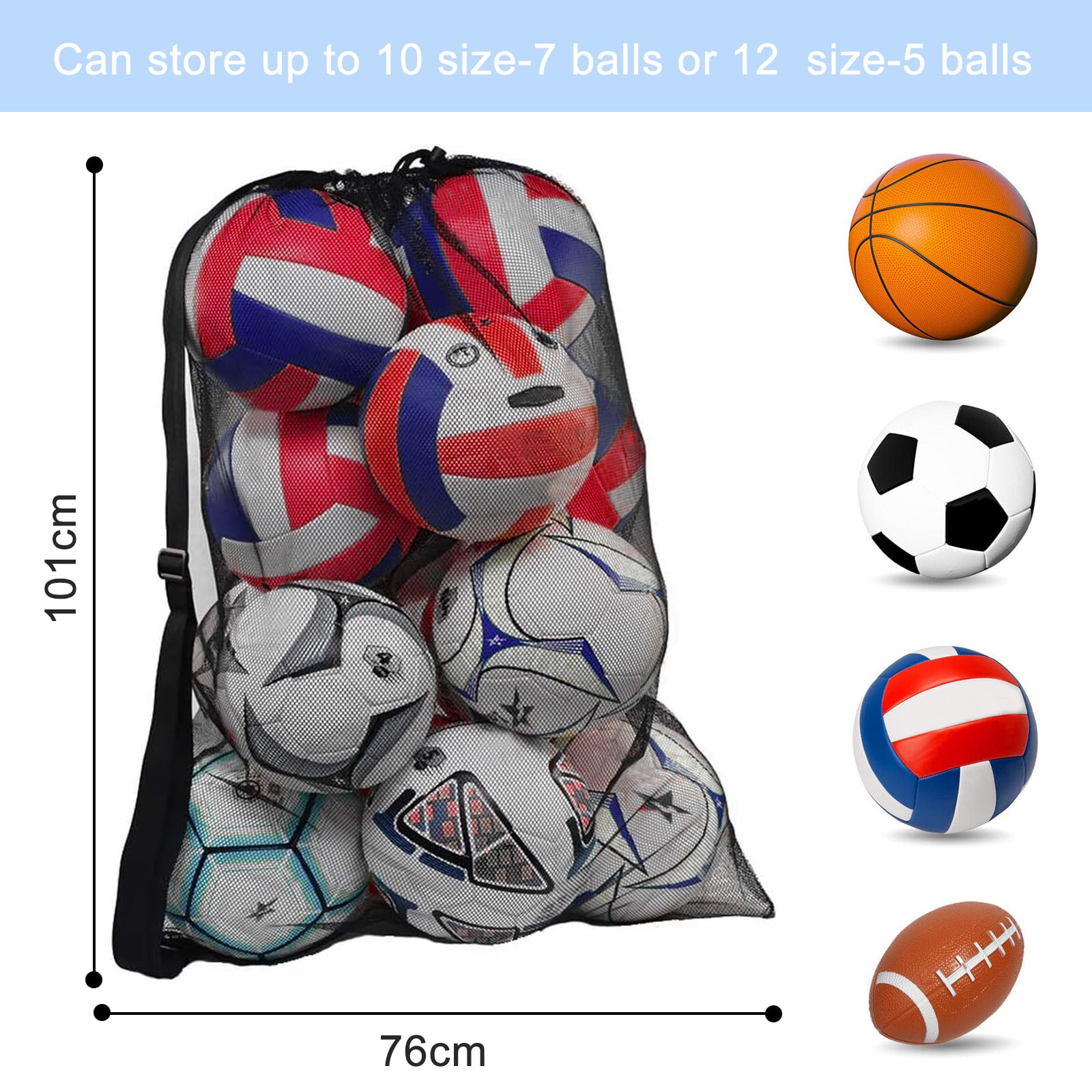 Diompirux Grand Nylon Capacité Sac de Ballon, Sac à Ballon avec Cordon de Serrage Bandoulière, Pliant Rangement, Durable Réutilisable, Multifonction pour Le Football, Basketball, Rugby Ball