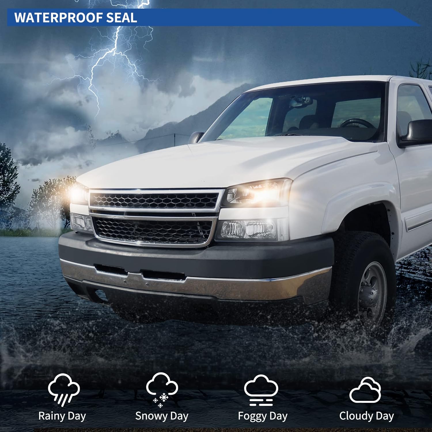 oEdRo Headlight Assembly Replacement for 2003-2006 Chevy Silverado 1500 1500HD 2500HD 3500/2003-2006 Avalanche 1500 2500 Passenger and Driver Side Headlamp with Black Housing