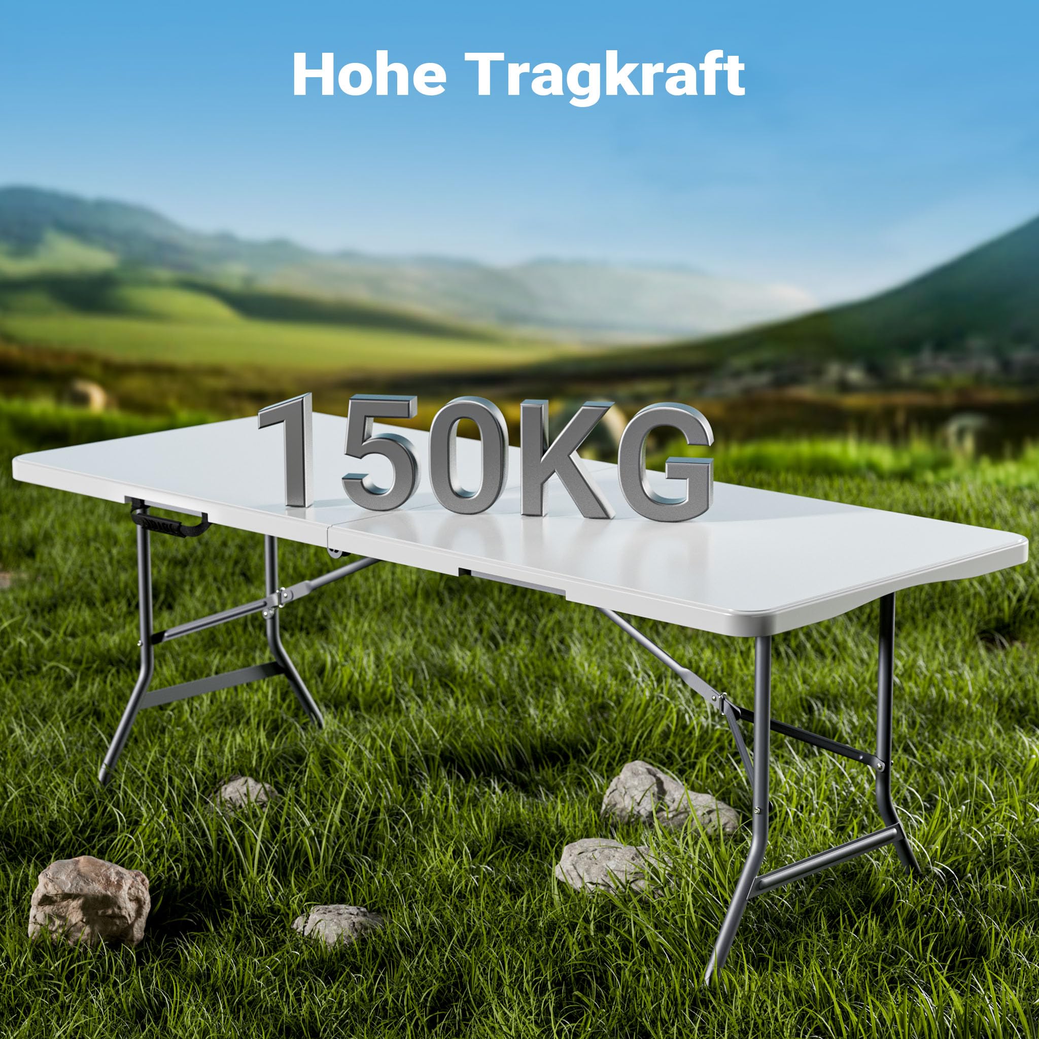 Wiltec Campingtisch klappbar 180x75x74 cm Klapptisch mit Tragegriff Partytisch Biertisch Gartentisch Buffettisch Bierzeltgarnitur Camping Tisch faltbar