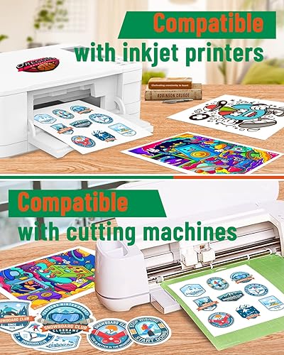 Miniatura 7 de Papel adhesivo imprimible, 25 hojas adhesivas mate y 25 translúcidas para impresora de inyección de tinta, calcomanías blancas, impermeables, de