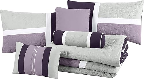 Miniatura 8 de Chezmoi Collection Upland - Juego de edredón acolchado de 7 piezas, lavandagrismorado, tamaño matrimonial