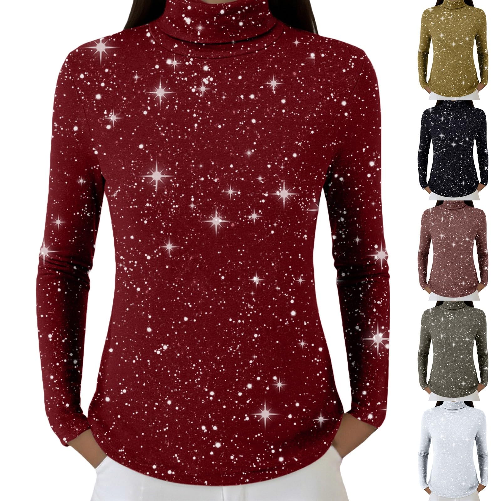 Sequin Tops for Women Dressy Turtleneck Sparkly Long Sleeve Shiny Pullover Casual Fashion Fall Winter Knit Sweater
