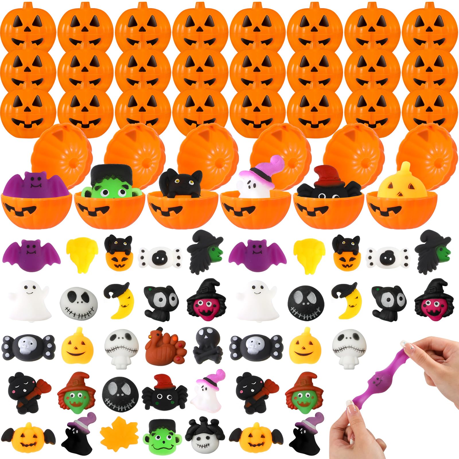Jenaai120 Pcs Halloween Pumpkins Candy Eggs with Squeeze Halloween Toy Halloween Party Favors Pumpkin Box Halloween Class Gifts Halloween Carnival Prizes for Trick or Treat Classroom Game Decorations