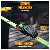 Vista 2 de Correas de trinquete FORTEM, juego de correas de amarre con fuerza de rotura de 748 kg, paquete de 4 de 4.5 m x 2.5 cm, 4 bucles suaves, correas