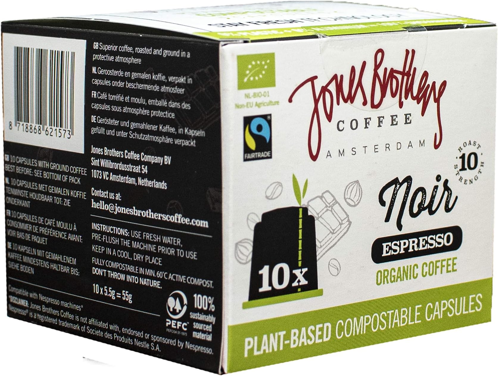 Jones Brothers Coffee - NEW Compostable Espresso Capsules (NOIR, Intensity: 10) Compatible with Nespresso Original Machines for Single Cup Coffee Pods (36 Count)