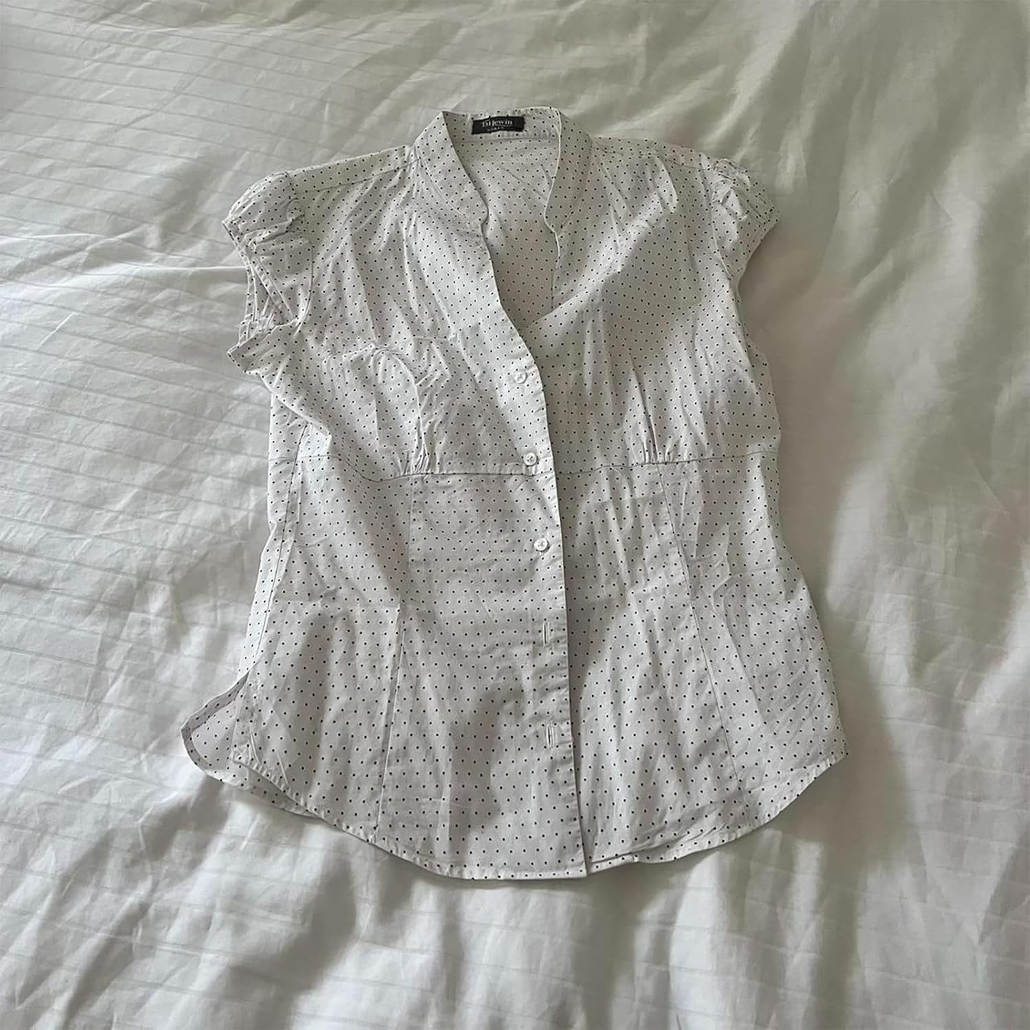 Women's Plaid Button Down Shirt Short Cap Sleeve V Neck Casual Blouse Tops for Woman - Image 4