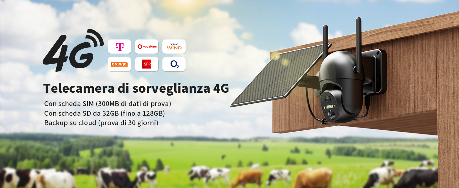 Telecamera 4G LTE Esterna Con SIM - Sorveglianza 2K 360&deg; | Visione Notturna A Colori E Audio Bidirezionale