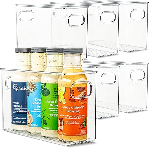 Miniatura 14 de Paquete de 4 contenedores de plástico transparentes con asas para organizar cocina, despensa, refrigerador, congelador, despensa, armario, baño. 14