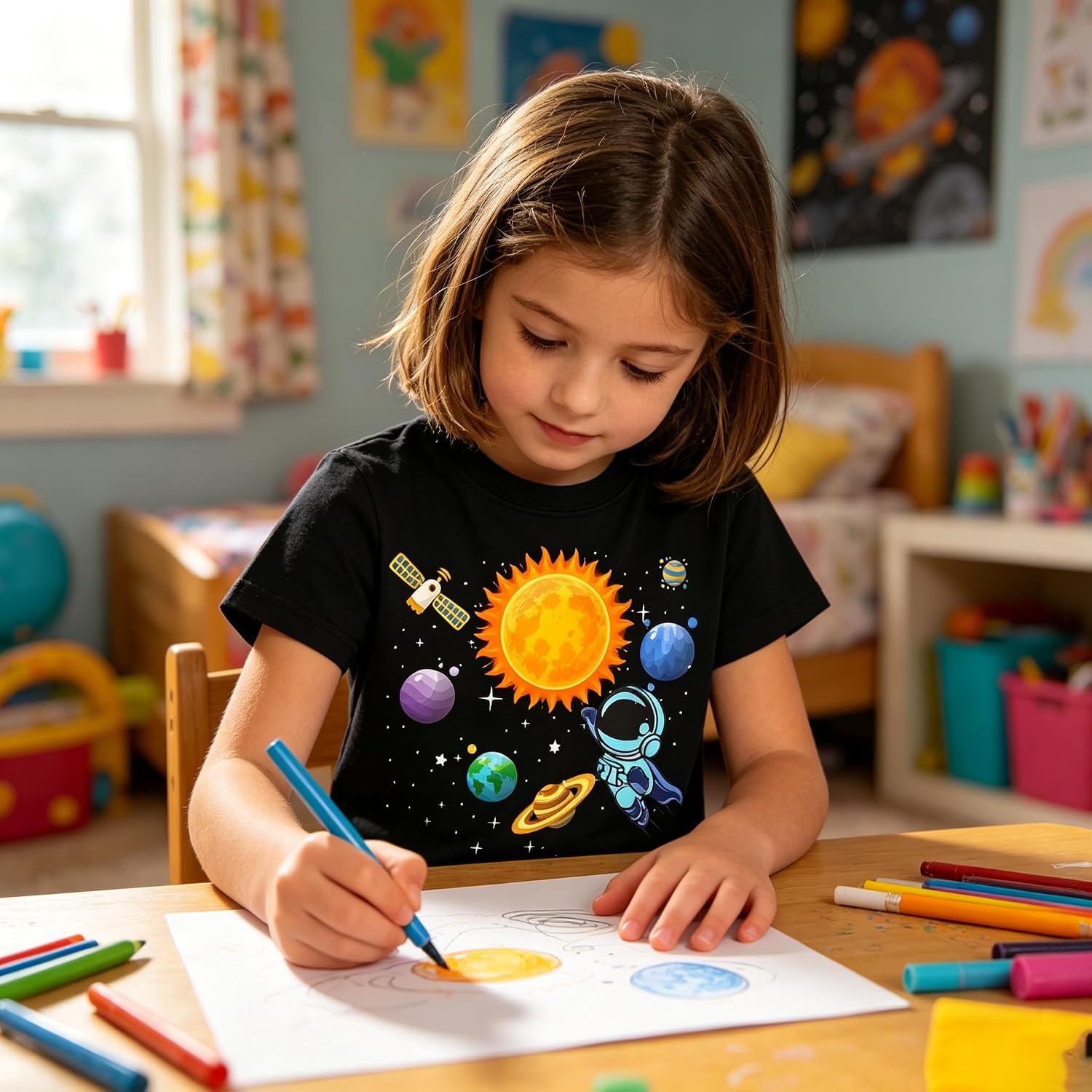 Kids Toddler Boys Girls Solar System Planets Science Space Shirt Astronaut Graphic Short Sleeve T Shirt