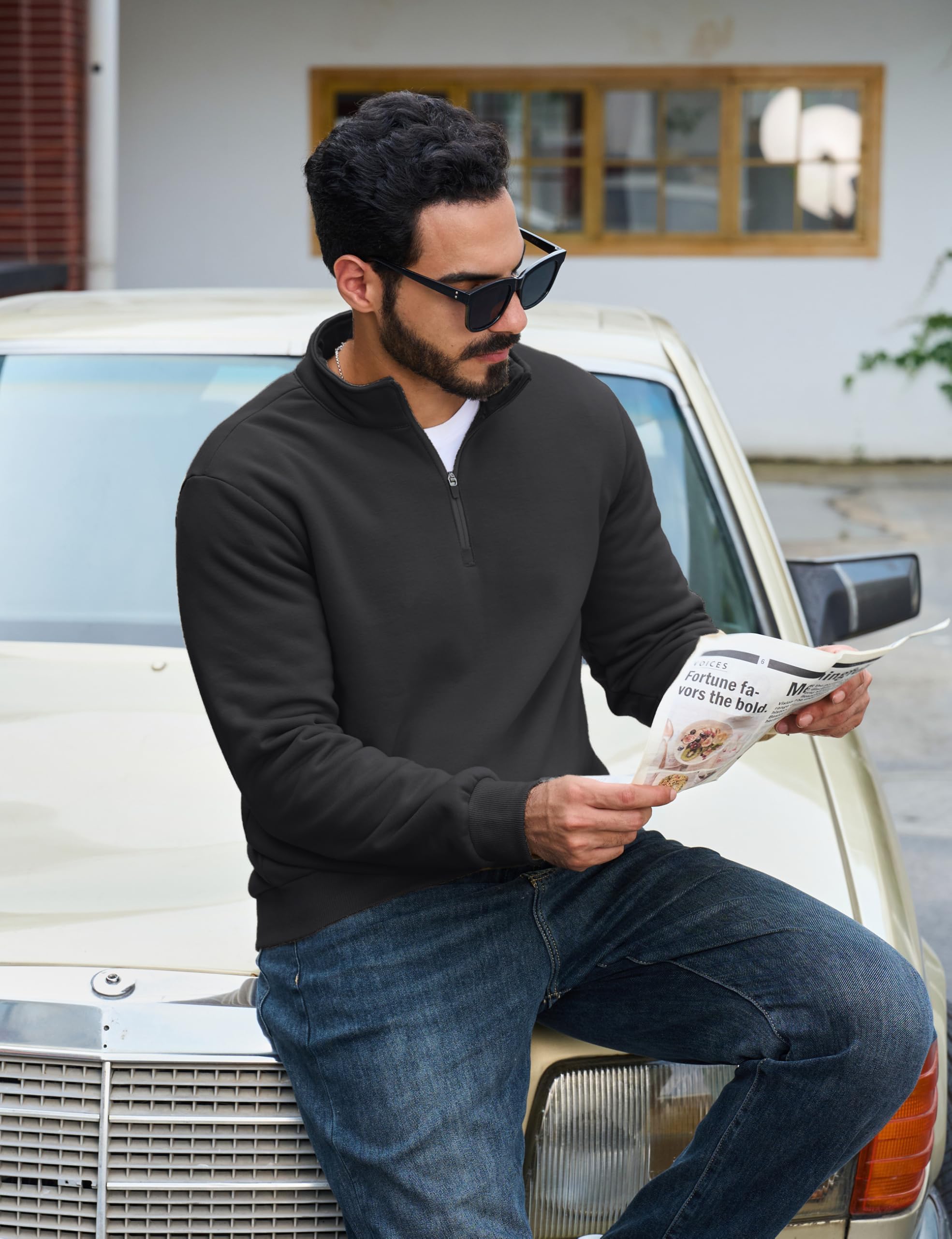 TACVASEN Pullover Uomo con Cerniera a 1/4 in Fleece Caldo con Forro Felpa | Pullover per Uomo, Maglione a Maniche Lunghe, per Uomini Inverno, Pullover di Peso Ponderoso