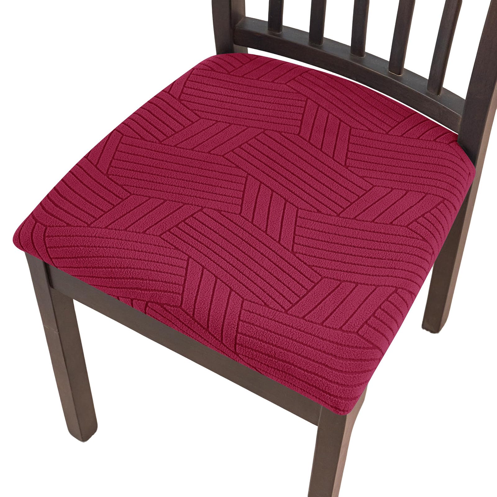 YOPOIY Dining Chair Seat Covers Set of 6 4 2, Spandex Knitted Jacquard Seat Covers for Dining Chairs with Ties, Stretch Chair Seat Cushion Slipcovers (burgundy,2 PCS)