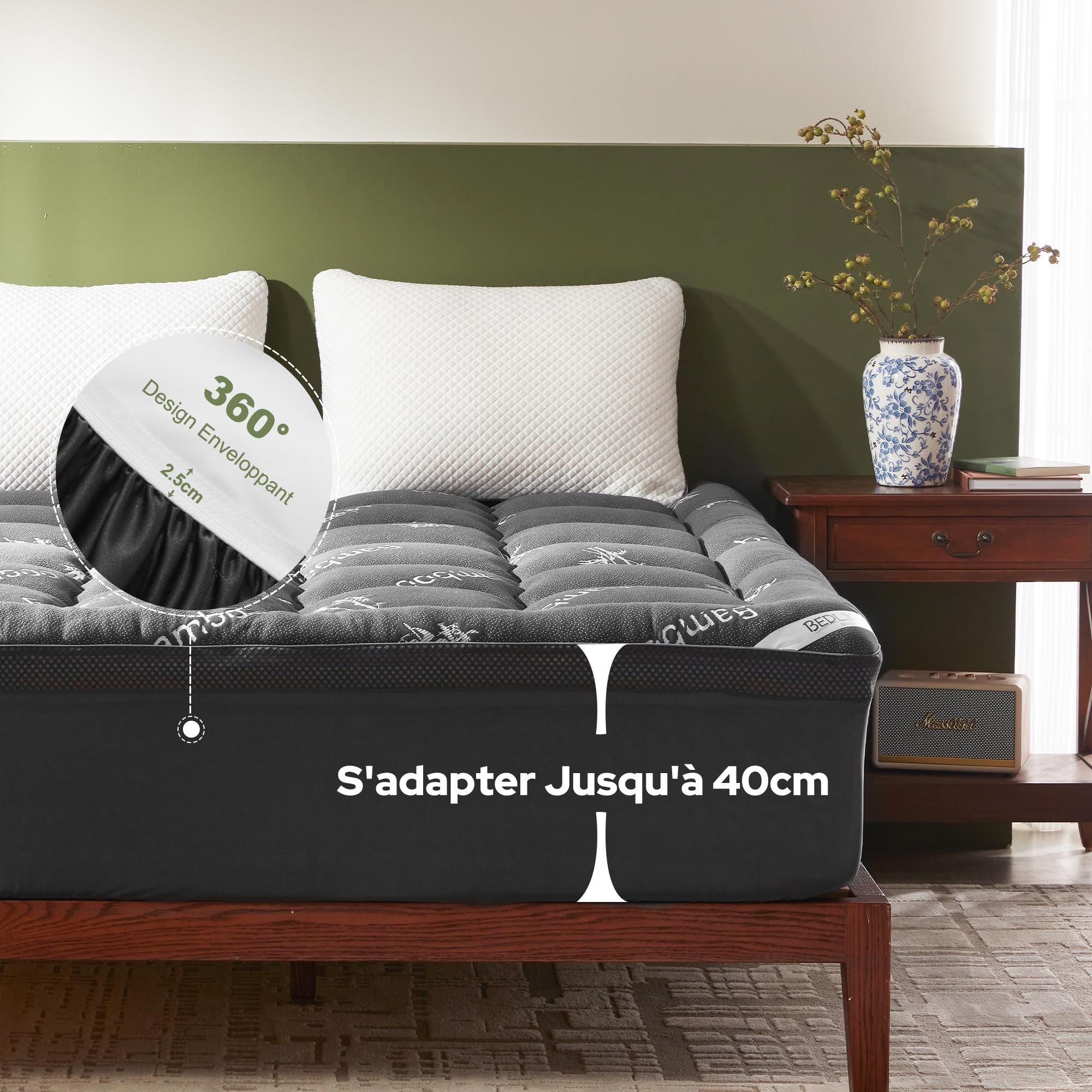 BEDLORE Surmatelas 160 X 200cm, Double Couche De 10 cm (5 cm De Mousse à MéMoire De Forme Gel + 5 Cm De Surmatelas Moelleux), Soulagement de la Pression et des Douleurs Dorsales