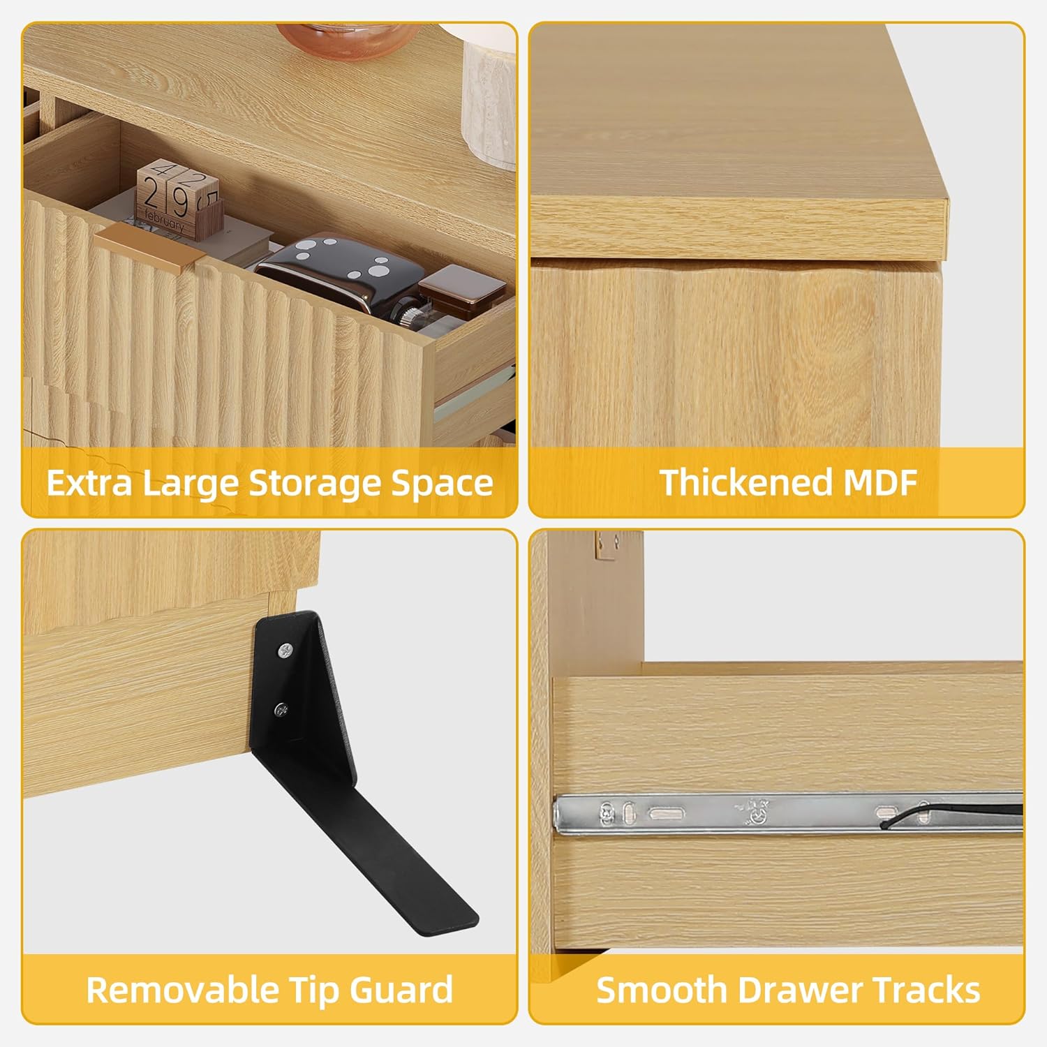 DWVO Fluted 6 Drawer Dressers, 47.5" Wide Modern Chest of Drawers, Wooden Dresser with Metal Handle, Versatile TV Stand Cabinet Table for Bedroom, Closet, Living Room, Hallway, Natural - Image 5