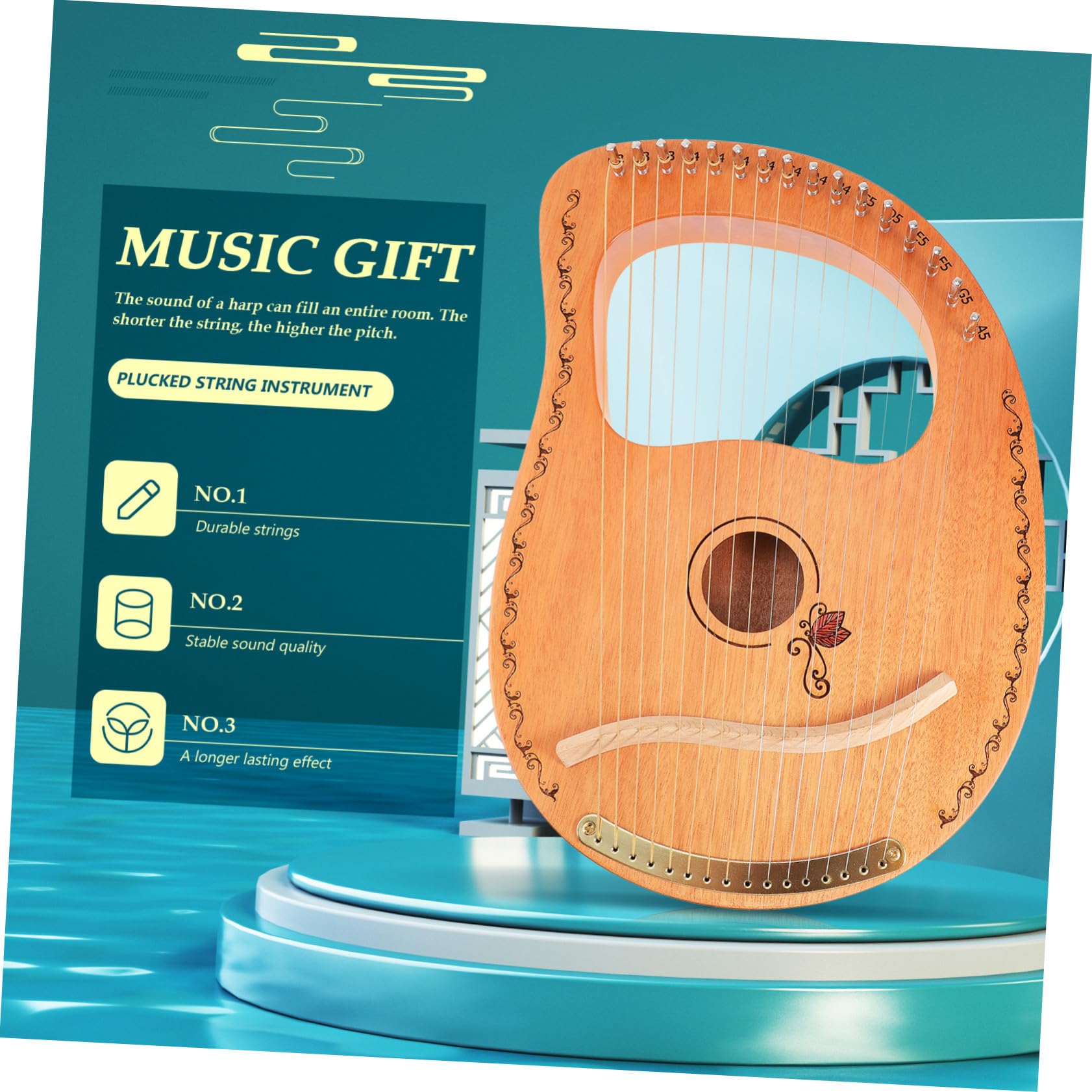 Gatuida Lyra Arpa in Legno e Effetto Sustain Prolungato Lira Strumento Musicale Portatile 16 Corde Superficie Liscia per Principianti e Musicisti
