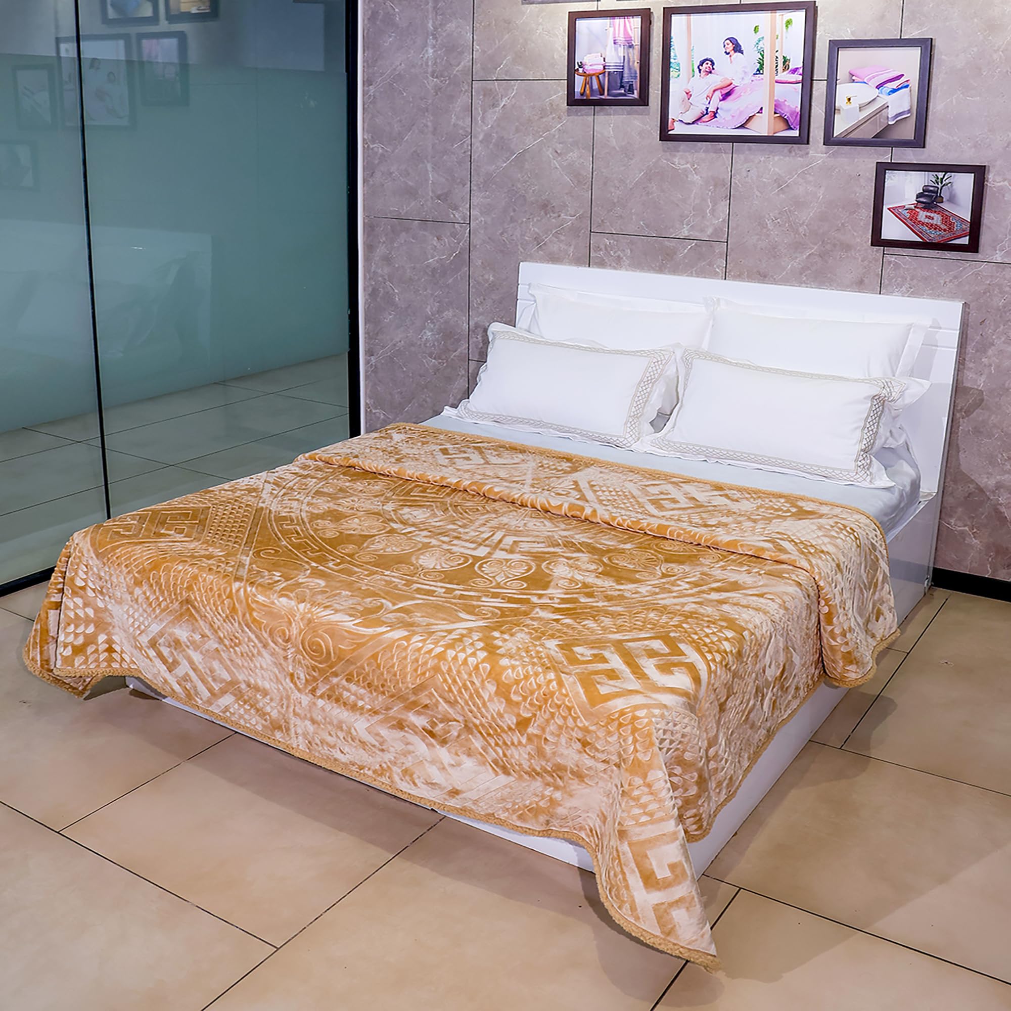 Raymond Home Embossed Mink Blanket with Sherpa Double Bed |3.3 kg Blanket(200cm x 240cm)|Ultrasoft Double Ply Blanket for Winter- Beige-image-33
