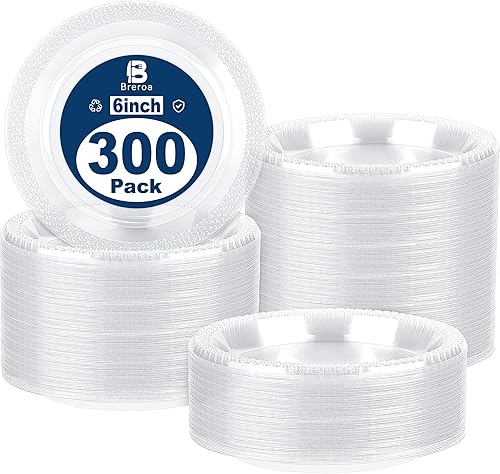 300 platos de plástico transparente de 6 pulgadas, pequeños platos redondos desechables para postre resistentes, platos de cena y fiesta para boda,