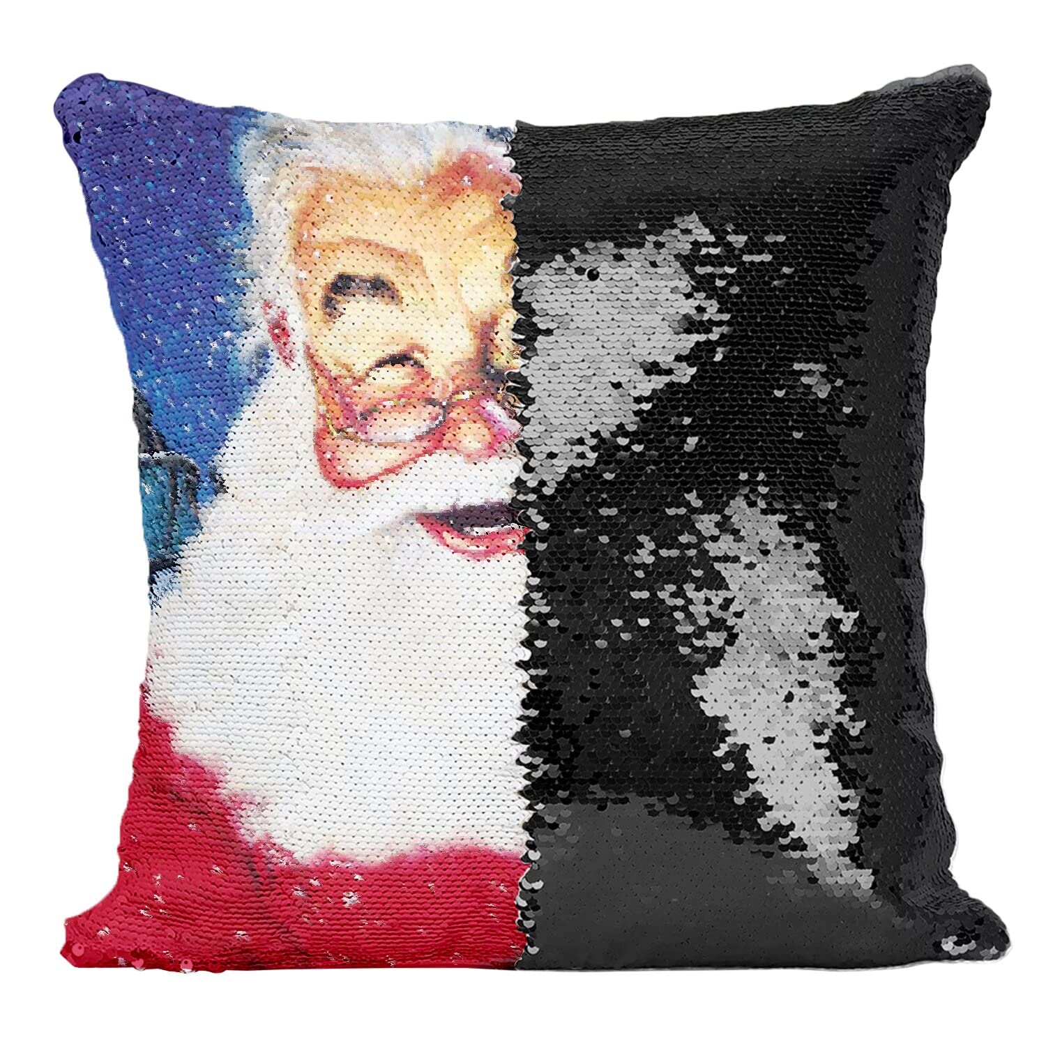 Coussin sequin noir haut de gamme au motif peinture vintage de Père Noël