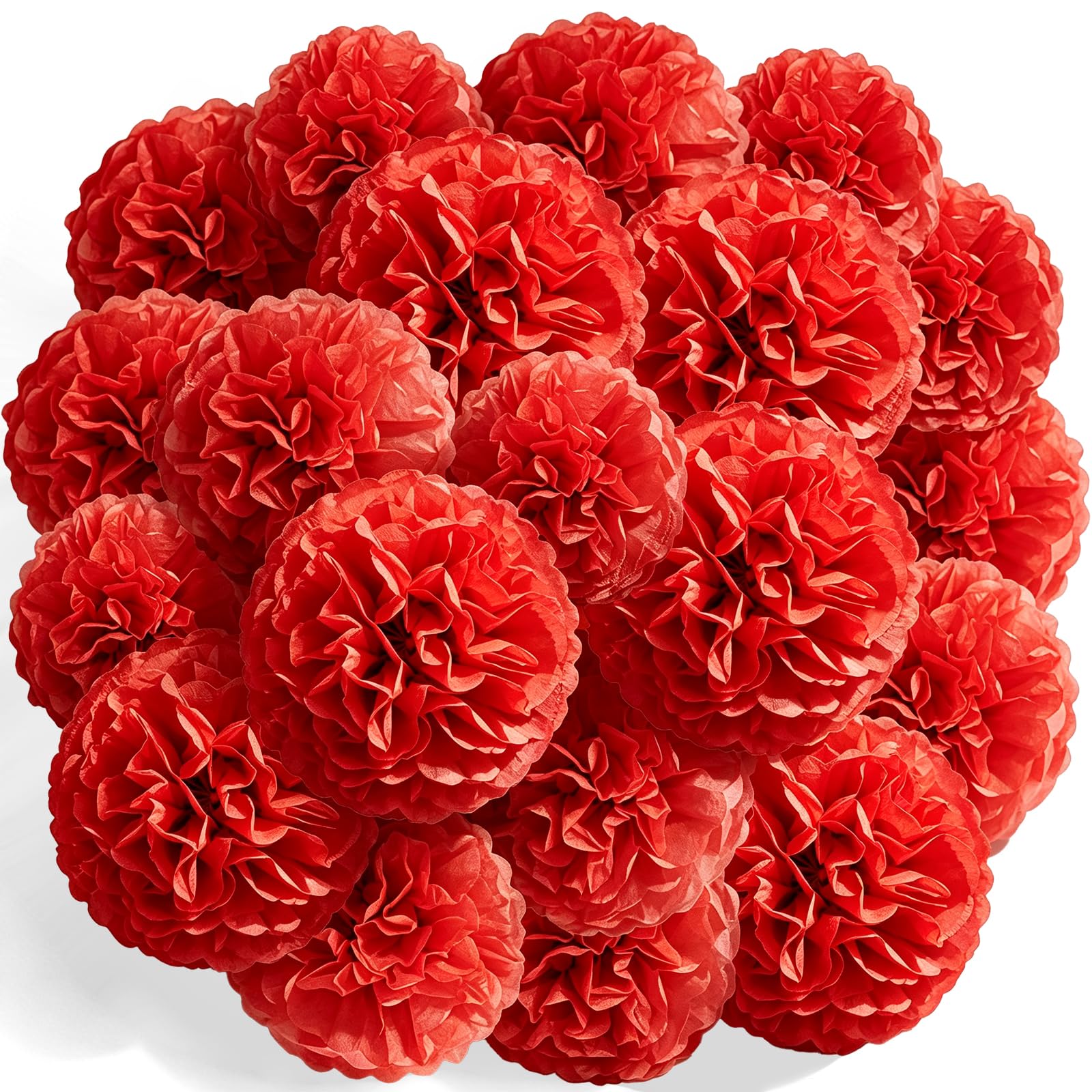 Recosis Red Party Decorations, 18 Pcs Paper Pom Poms Decorations — image 1