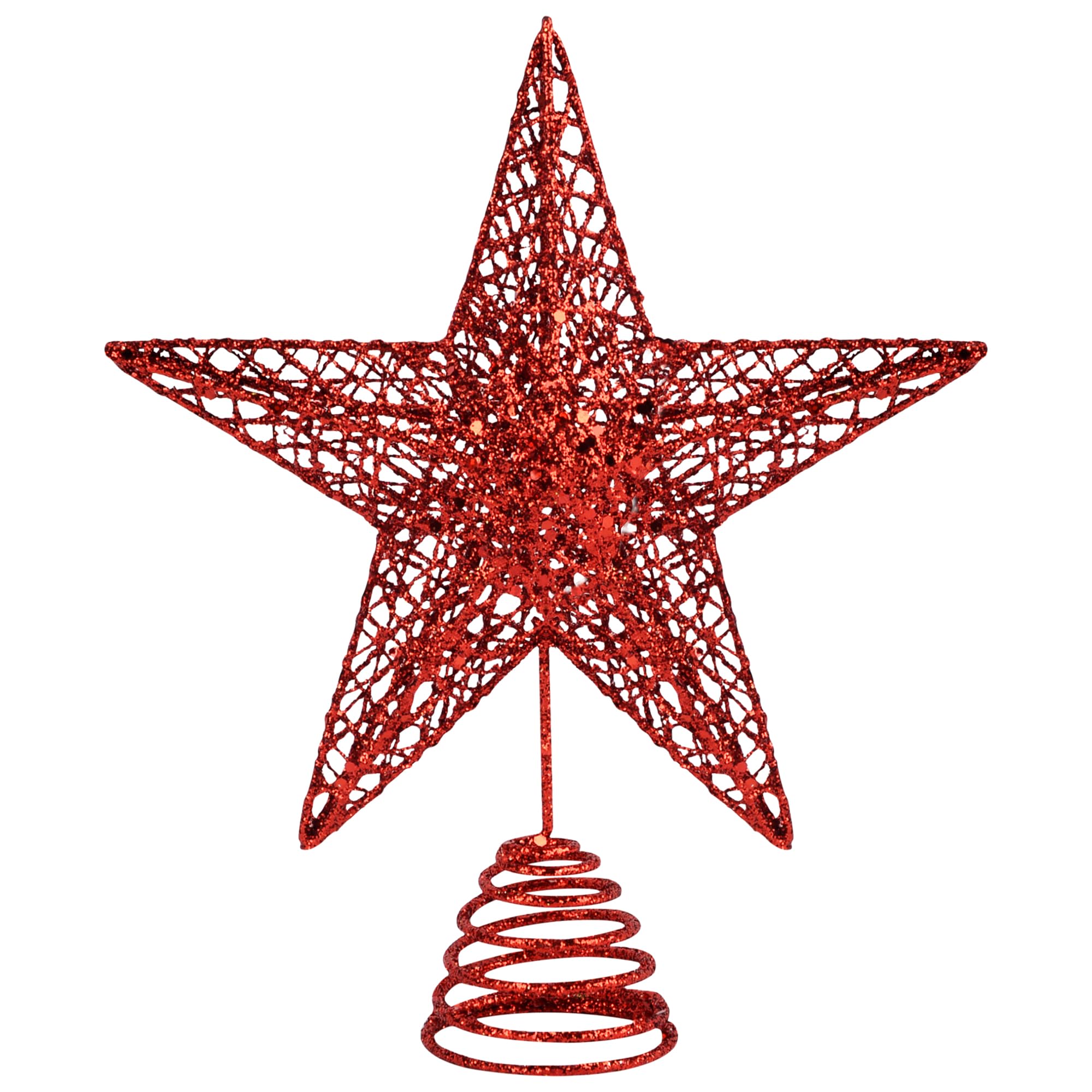 Red Glitter Tree Star, Christmas Tree Topper, Large Metal Tree Top Star for Xmas Tree Topper Ornaments Christmas Home Decorations 10 Inch