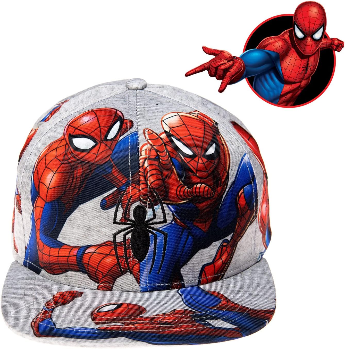 Marvel Comics Mens Spiderman Character Costume Embroidered/Printed Snapback Flatbrim Baseball Cap Hat - Image 2