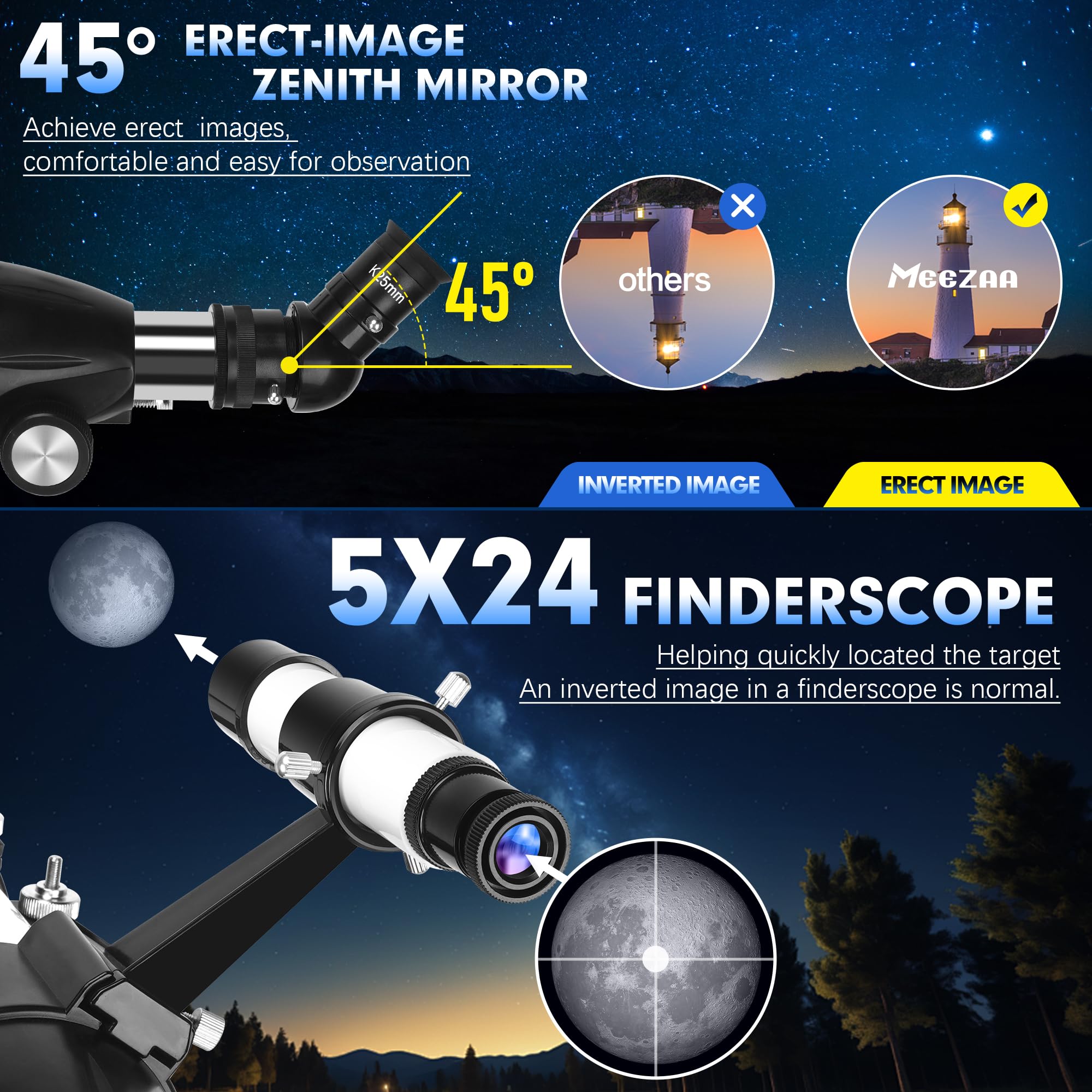 MEEZAA Telescopio, Telescopio Astronómico Adultos Profesionales Ultra Potente 32X-240X, 90/800mm Telescopios Refractor para Niños y Principiantes con Trípode y Adaptador de Teléfono Observer la Luna