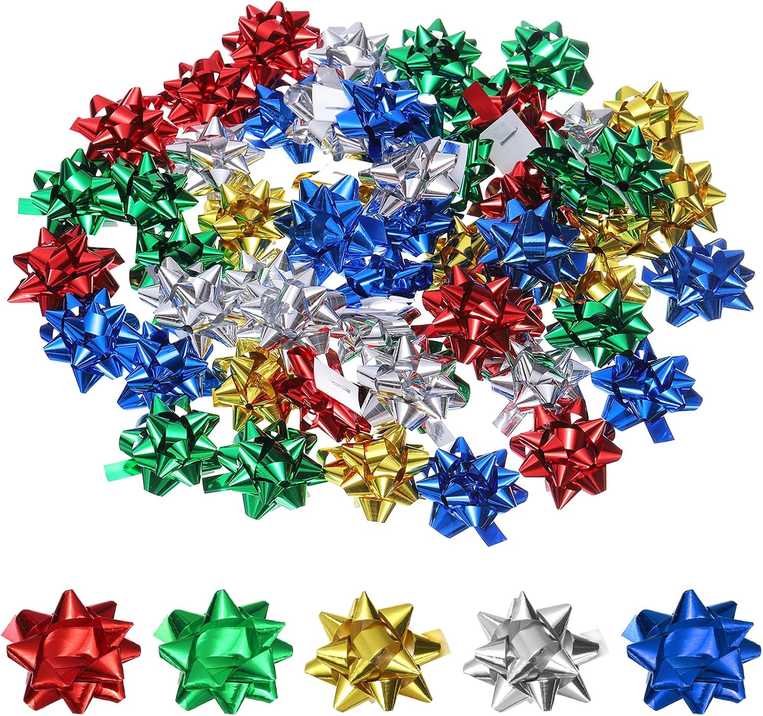 MECCANIXITY 100Pcs Mini Gift Bow 1" Small Star Gift Bow Metallic Multicolor