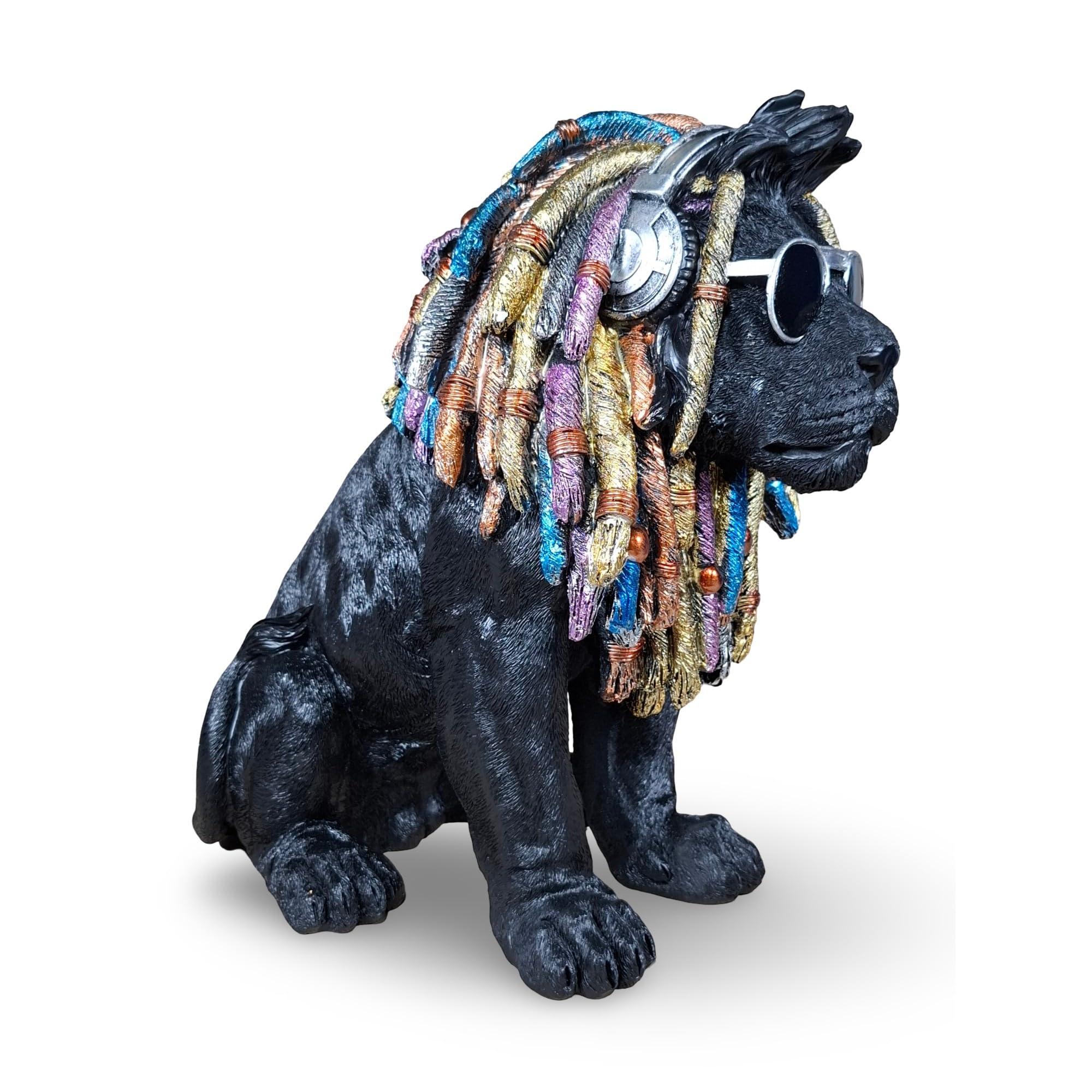 colourliving Deko Hund Rasta Bob – Hundefigur handbemalt aus Polyresin | in 2 Größen & Farben zur Auswahl (Schwarz, Groß)