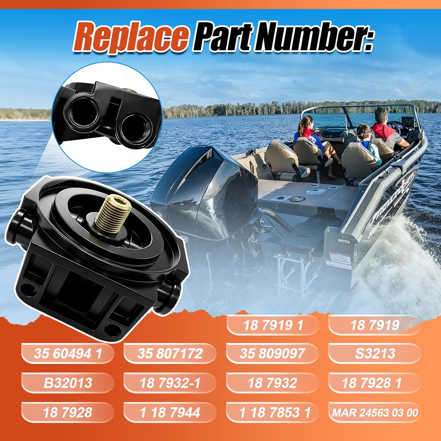 iFJF 18-7853-1 Fuel Filter Base Replacement for Fuel Filter 35-807172 35-60494-1 3/8 Inch Port 802893Q01 Marine 35-809097 S3213 S3214 B32013 18-7932-1 18-7932 18-7928(Include Four Fittings)