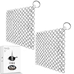 2pcs 5x5 Chain Mail Cast Iron Cleaner Scrubber, 316 Chainmail Scrubber Cast Iron Skillet Cleaning Brush, Chainmail Scrubbing Metal Scrub Tool to Clean Dutch Oven Carbon Steel Wok Grill Pan Pot