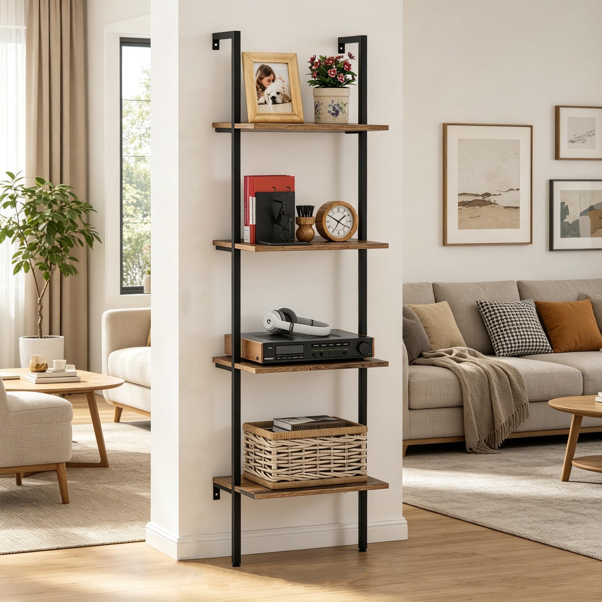 Wolawu Ladder Shelf 4 Tiers Brown