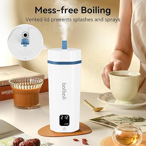 Miniatura 6 de balbali Hervidor de té portátil para viajes, 100-240 V de doble voltaje, 6 calentadores de agua portátiles eléctricos preestablecidos para hervir,
