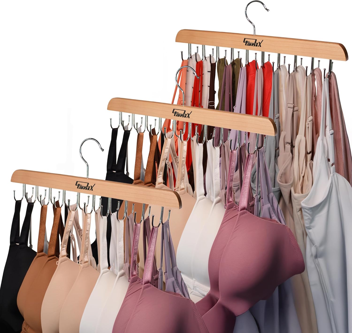 3 Pack Tank Top Hangers Space Saving, Bra Hangers for Closet Organizer, Bra Organizer for Closet, Space Saving Organizers and Storage for Dorm & Apartment for Tankto (Wooden)