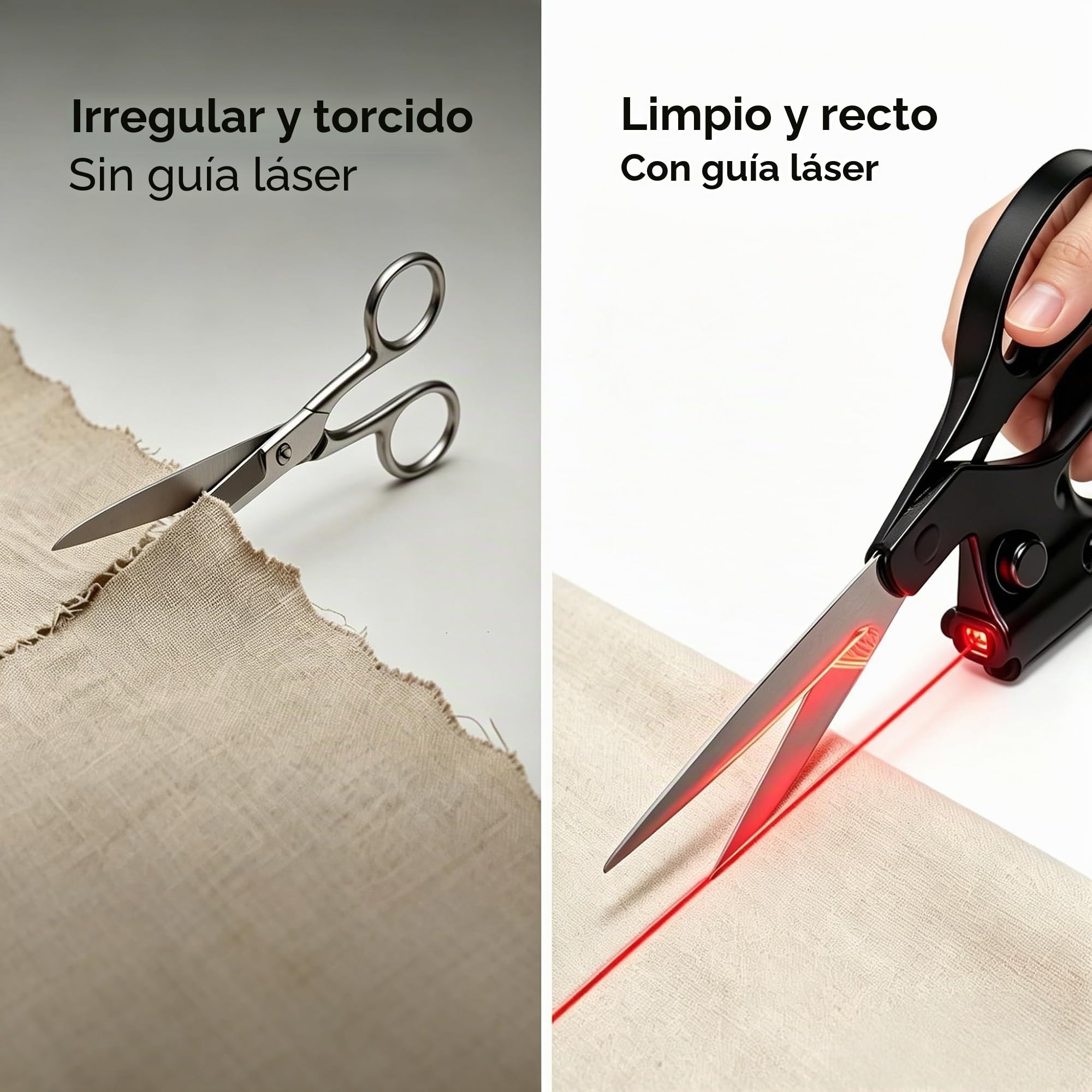 Tijeras Costura Profesional, Tijeras Láser, Cortador Guiado por Luz de Acero Inoxidable, Tijeras de Costura Multifuncionales para Papel y Tela con Guía Láser de 6,5 Pies