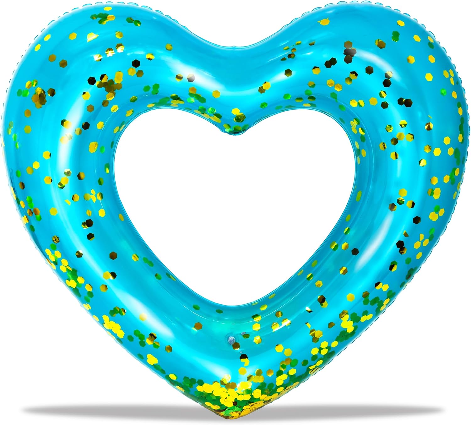 POZA Inflatable Heart Pool Float - Sparkly Confetti-Filled Heart Shaped Pool Tube, Inflatable Lounger for Beach or Lake, Fun Swimming Float for Kids and Adults