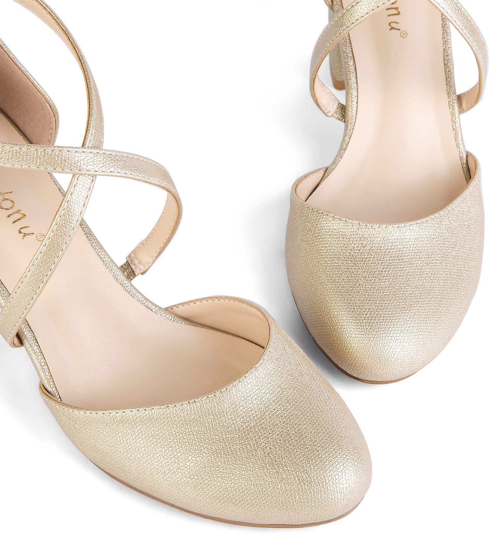 Greatonu Scarpe col Tacco Donna Eleganti Decollete a Cinturini Incrociati Punta Chiusa Sandali con Tacco da Sposa Decolte Tacco Medio Largo