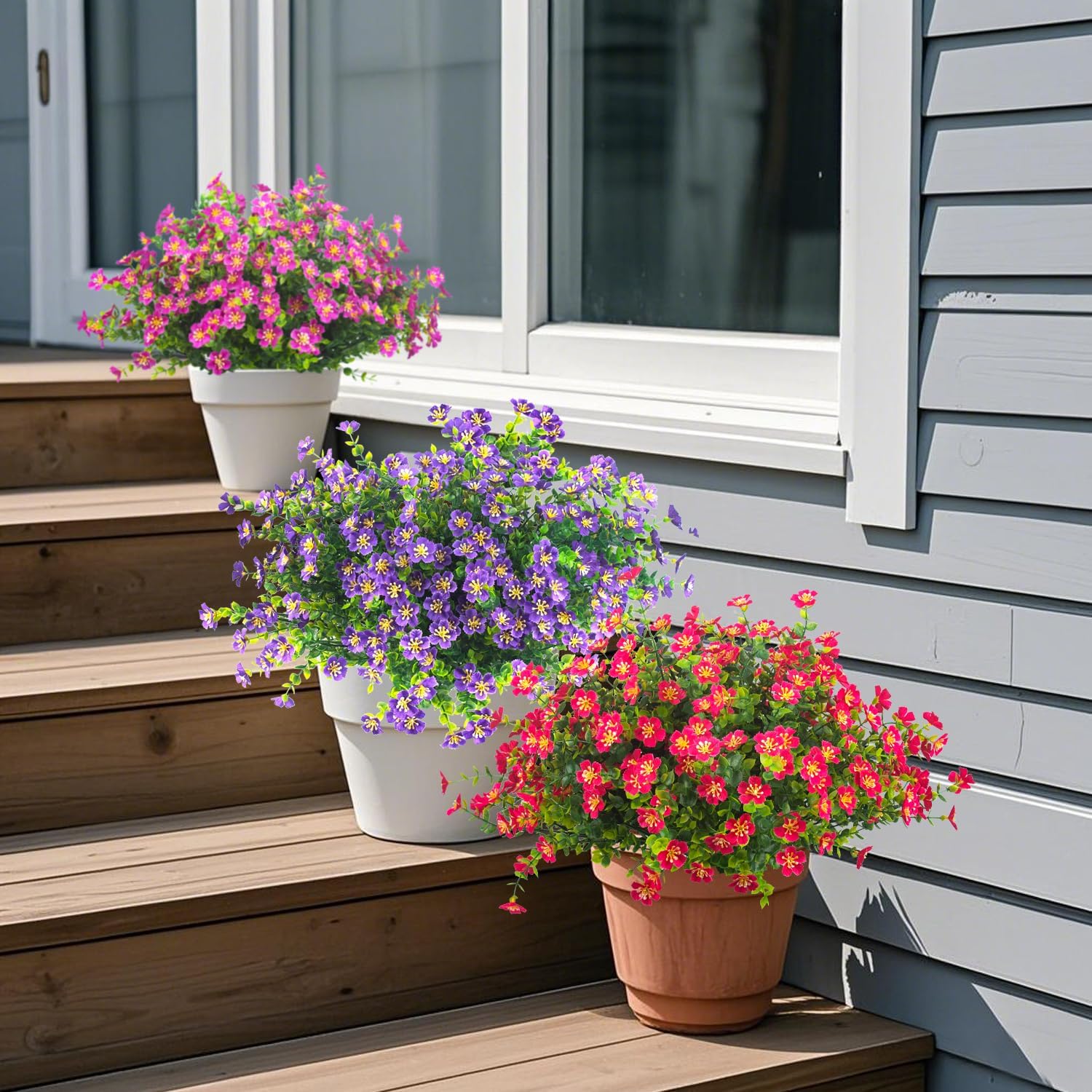 Outdoor Artificial Flowers UV Resistant & Fade Proof, 12 Pack Realistic Fake Flowers for Garden, Patio, Lawn Decor - Weatherproof Plastic Plants (Purple) - Image 5