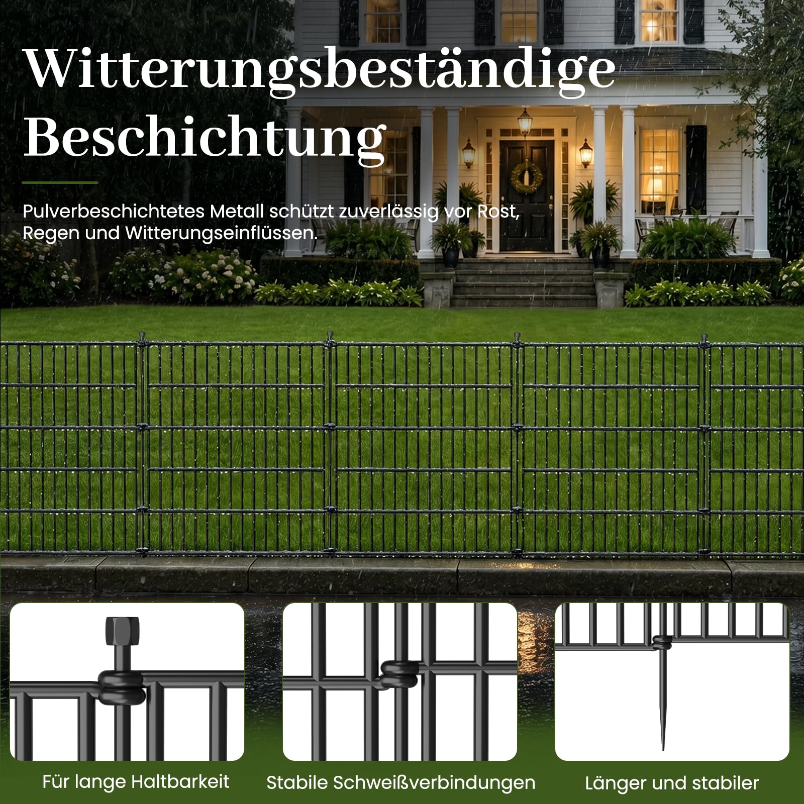 10 Paneele Dekorativer Gartenzaun mit Tor, 122 cm Hoch Gesamtlänge 800 cm Hundezaun für den Außenbereich, Rostfreier Metallzaun, Temporärer Tierzaun als Barriere für Garten, Hof und Terrasse