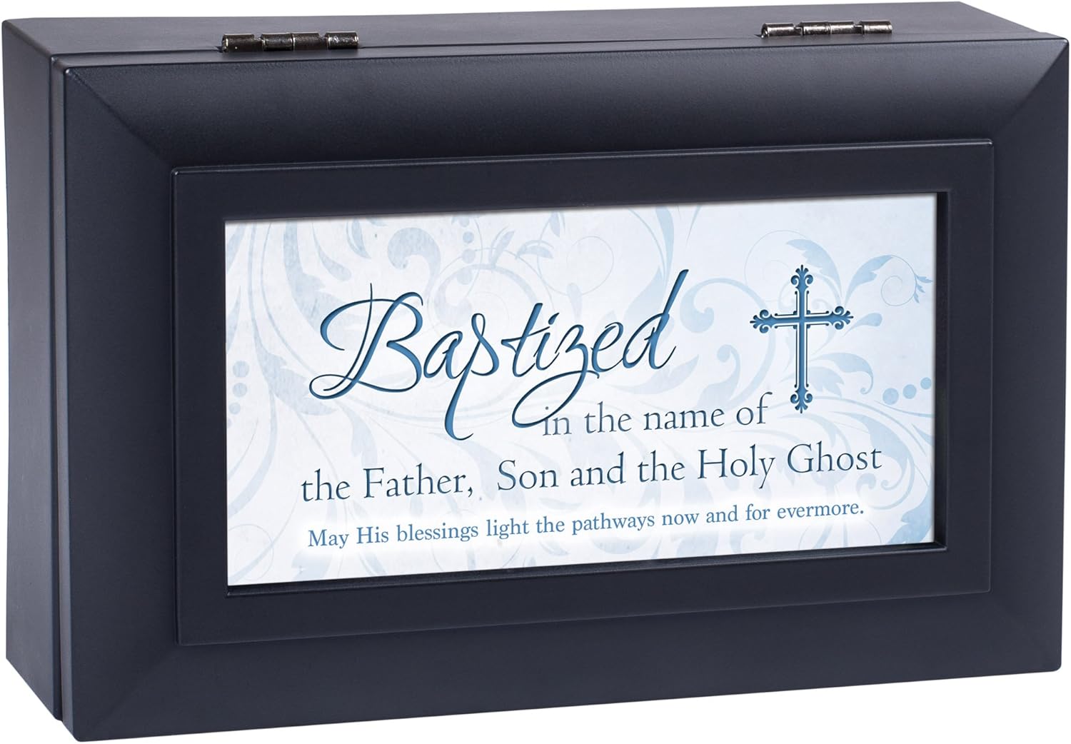 Cottage Garden Father Son Holy Ghost Blessing Matte Black Jewelry Music Box Plays Amazing Grace