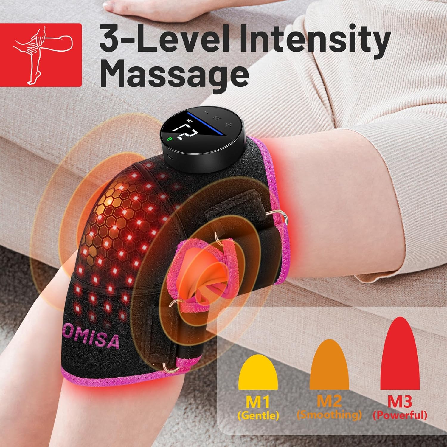 Red Light Therapy Knee Brace with Heated Vibration, Cordless Knee Massage, Rechargeable 660nm & 850nm Near Infrared Light Therapy Device for Knee/Elbow/Shoulder, Pink. - Image 3