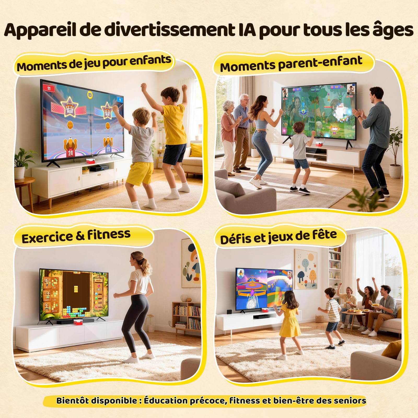 Kinhank MotionX Console de Jeux pour Enfants et Familles, Système de Jeux Vidéo Interactif Parents-Enfants à Détection de Mouvement IA, Plus de 40 Jeux Gratuits, Mises à Jour Mensuelles, Plug & Play