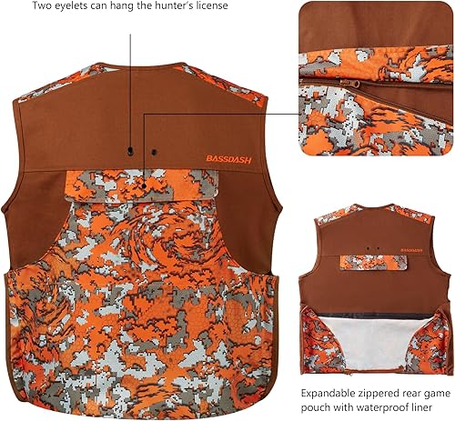 Miniatura 8 de BASSDASH Upland Game Field FV11 - Chaleco de caza de aves resistente al agua con múltiples bolsillos marrónnaranja para hombres y mujeres