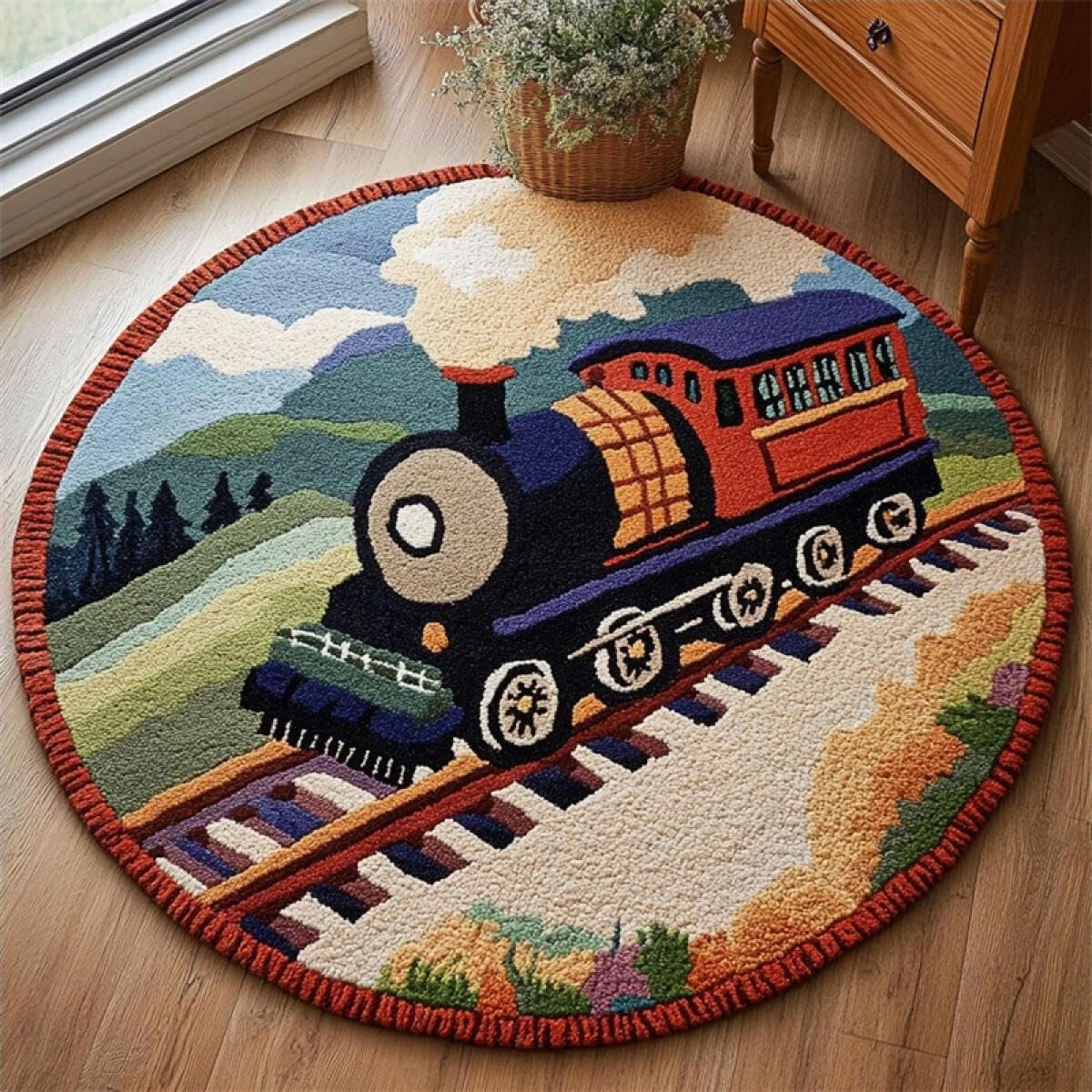 Kitquiver Handarbeit Set Rug Bunter Zug 60x60cm | Landschaft Knüpfset Für Erwachsene，Sticksets，Diy-Teppich-Handarbeit Für Heimdekoration