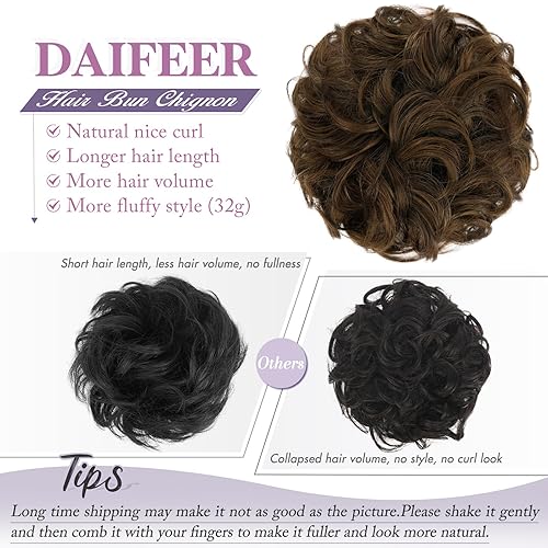 Miniatura 3 de DAIFEER Moño desordenado, pieza de cabello 100 % humano, pieza de cabello para cabello ondulado, rizado, extensiones de cabello real para mujer,