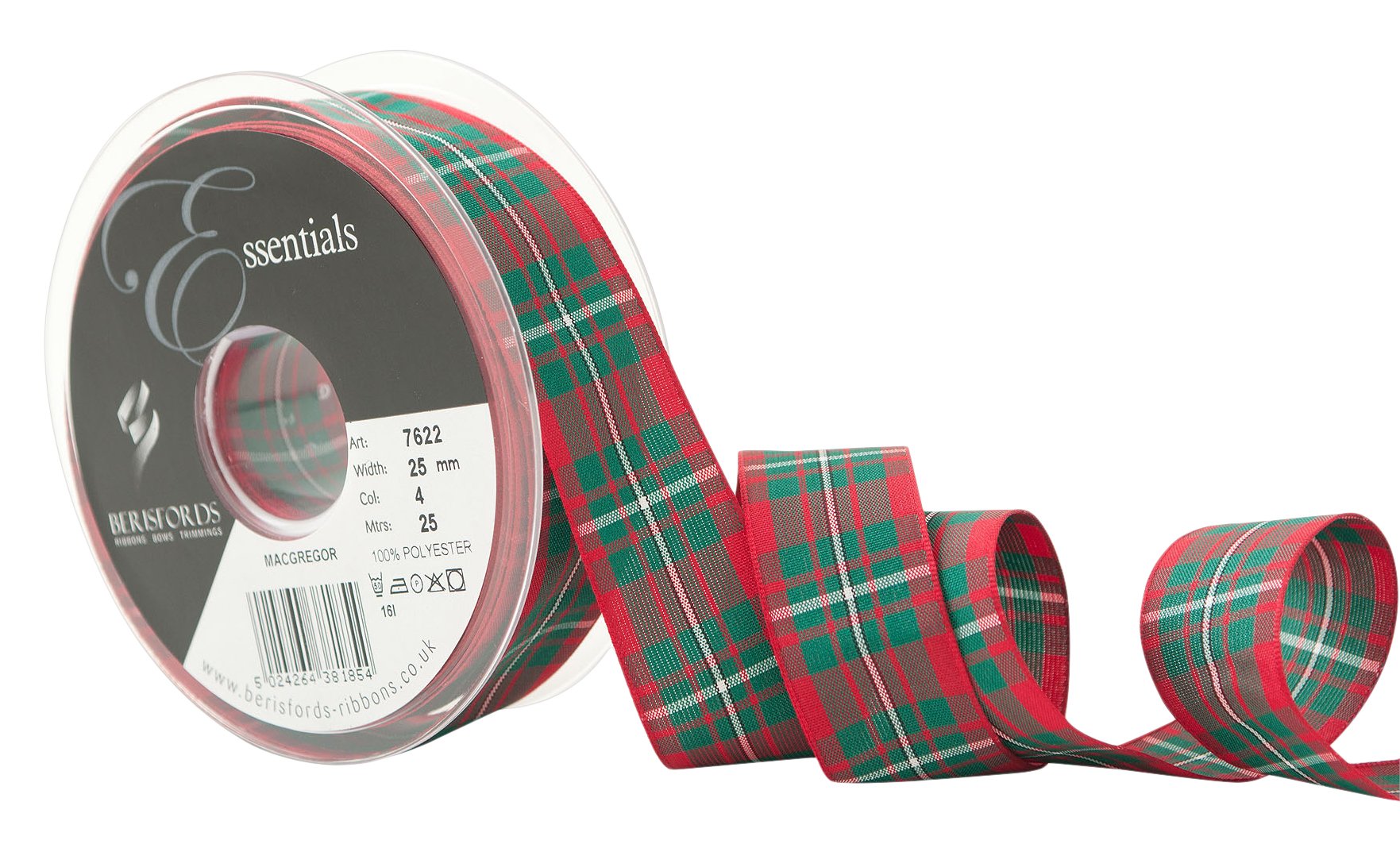 Berisfords Macgregor Polyester Tartan Ribbon, 25 Mm