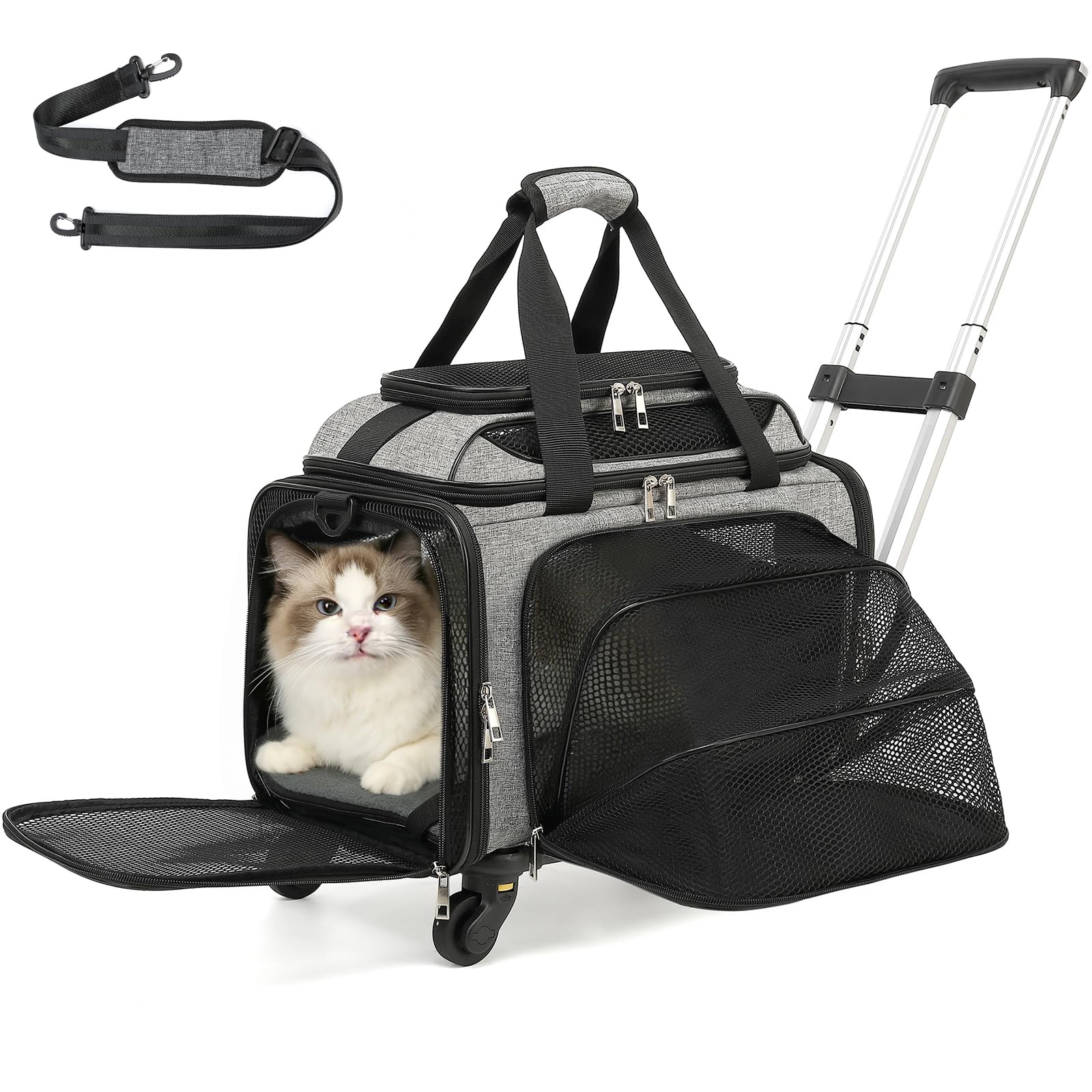 Cozy Cruiser Pet Carrier with Wheels,TSA Airline Approved, Expandable Space, Soft-Sided & Collapsible Design,Rolling Travel Bag with Telescopic Handle for Small Dogs and Cats