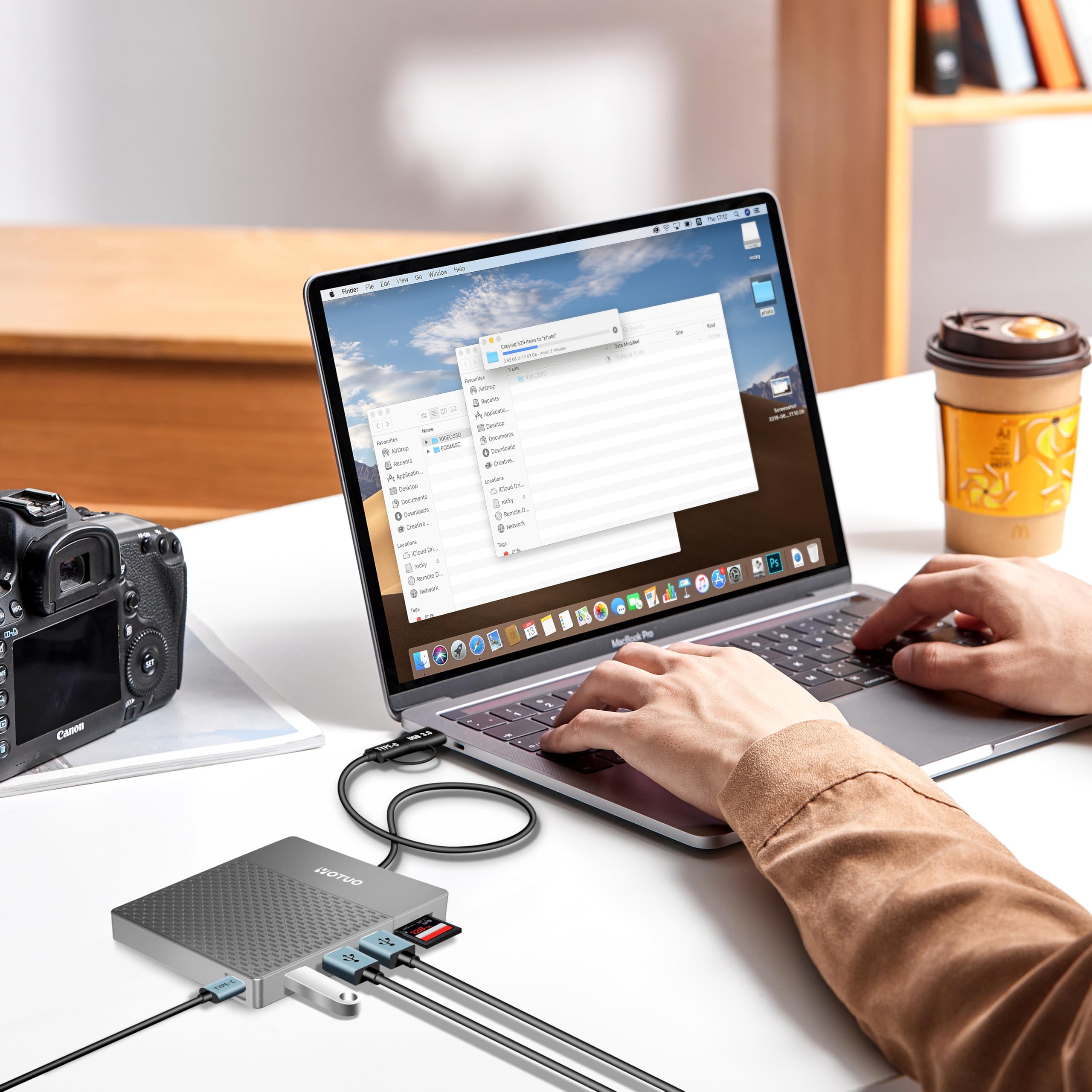 YOTUO Estación de acoplamiento de almacenamiento de disco duro externo, concentrador USB-C + HDD 7 en 1, USB 3.0, tarjeta SD/TF, HDD para Windows, Mac, Android, TV, teléfono, portátil, computadora de