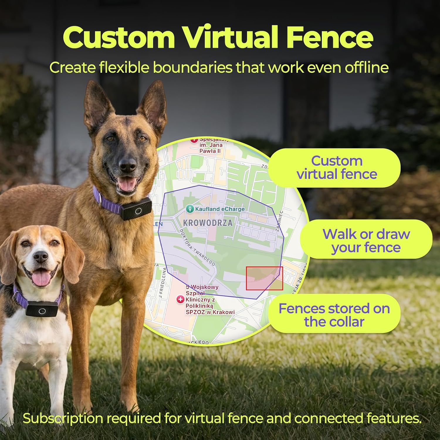 MeeXH GPS Wireless Dog Fence Collar, Smart Dog Tracking Collar with App-Controlled Custom Virtual Boundaries, Real-Time GPS Tracker for Dogs, Escape Alerts with Sound & Vibration Guidance, Waterproof